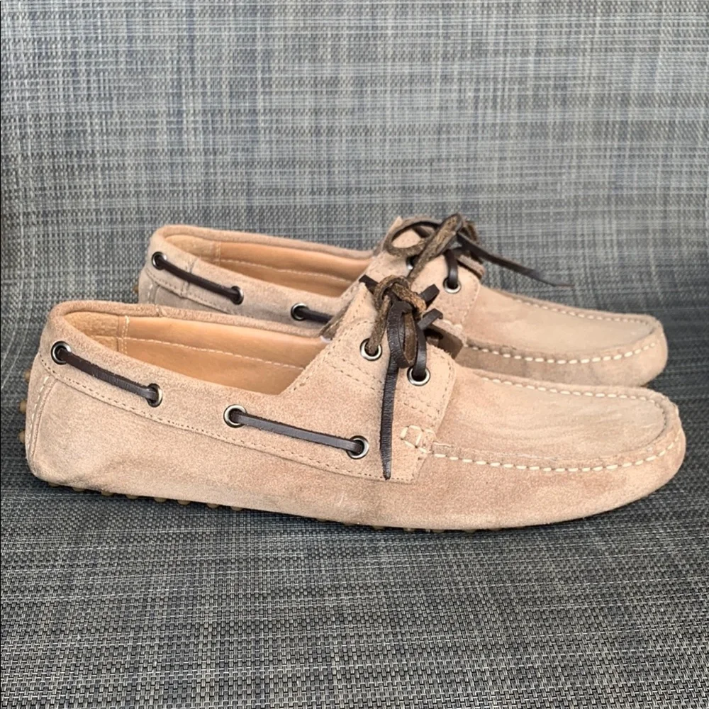 New Republic Tyre Sole Laced Driving Loafers Taupe Suede Moccasin Shoes Men’s 8